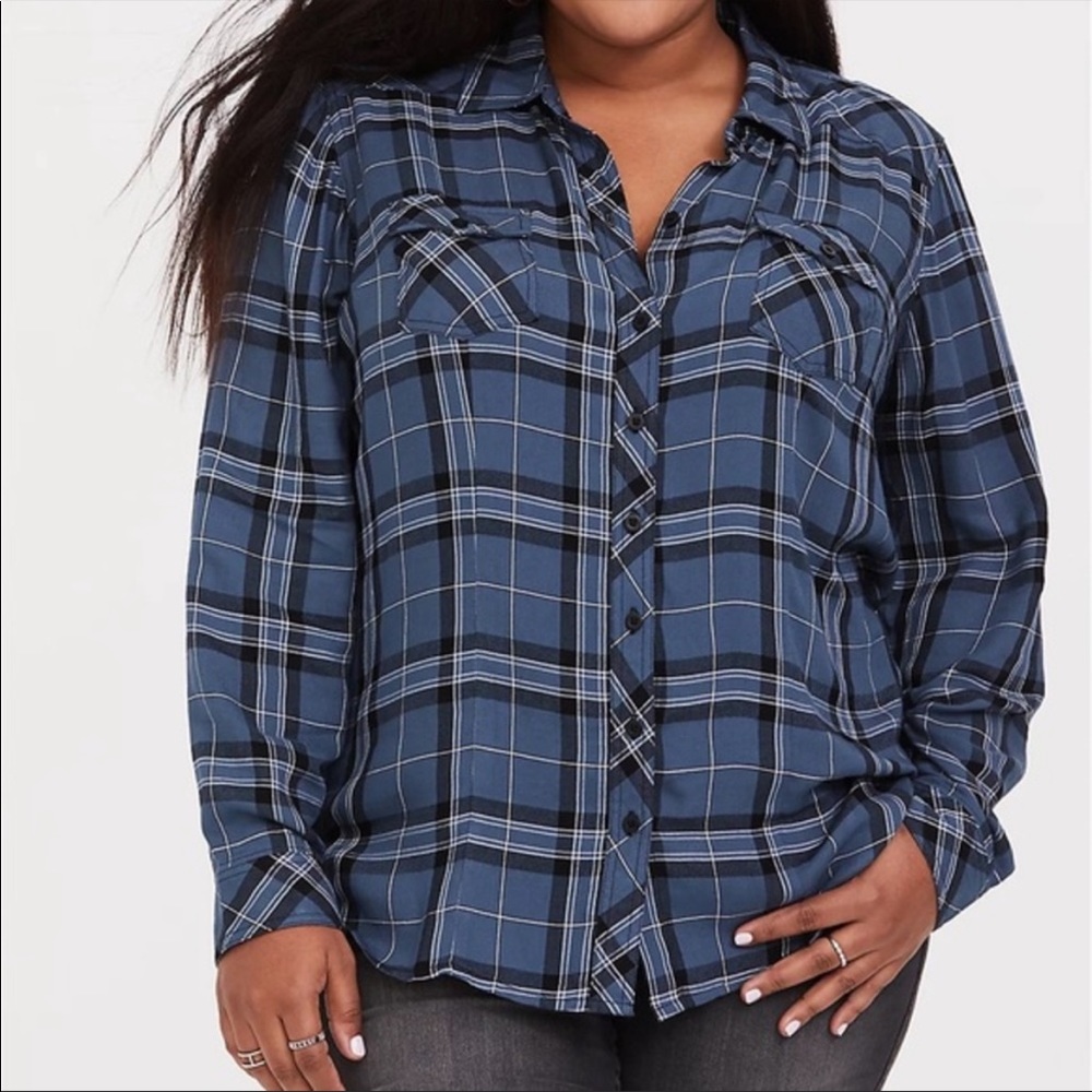 Torrid Size 2 Taylor - Teal Plaid Twill Button Down Shirt